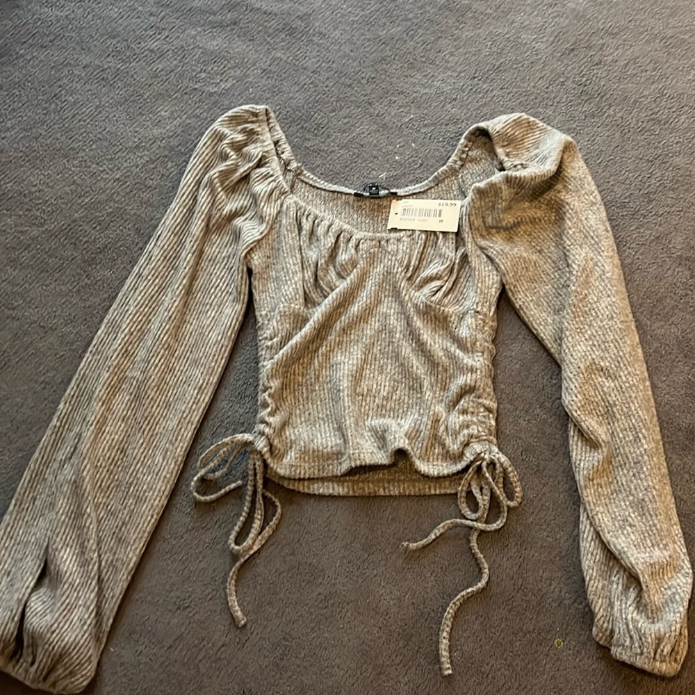Heathered grey/ soft corset neckline with ties at the side. New with tags